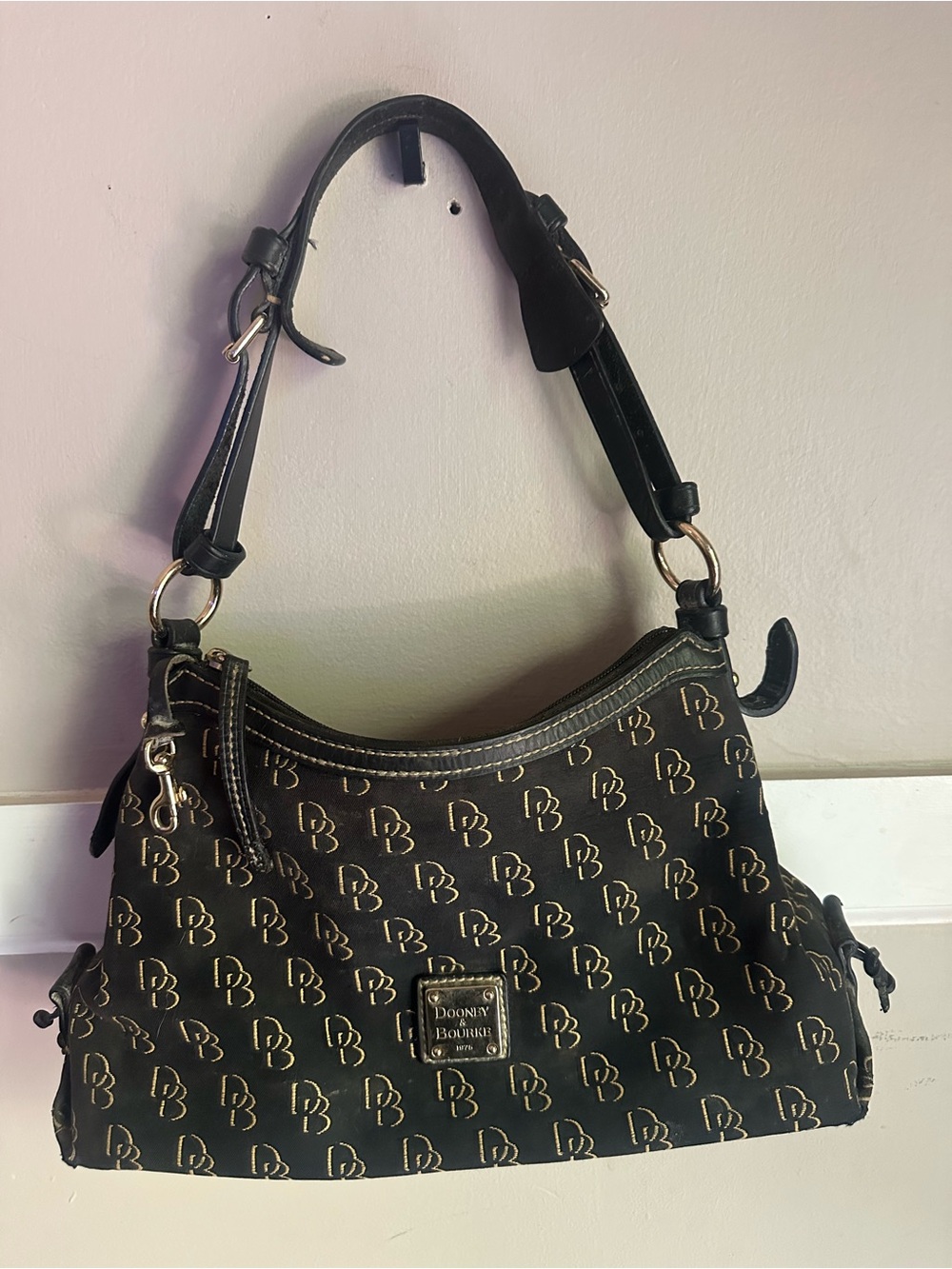 Dooney & Bourke Black and Gold Logo Shoulder Bag
